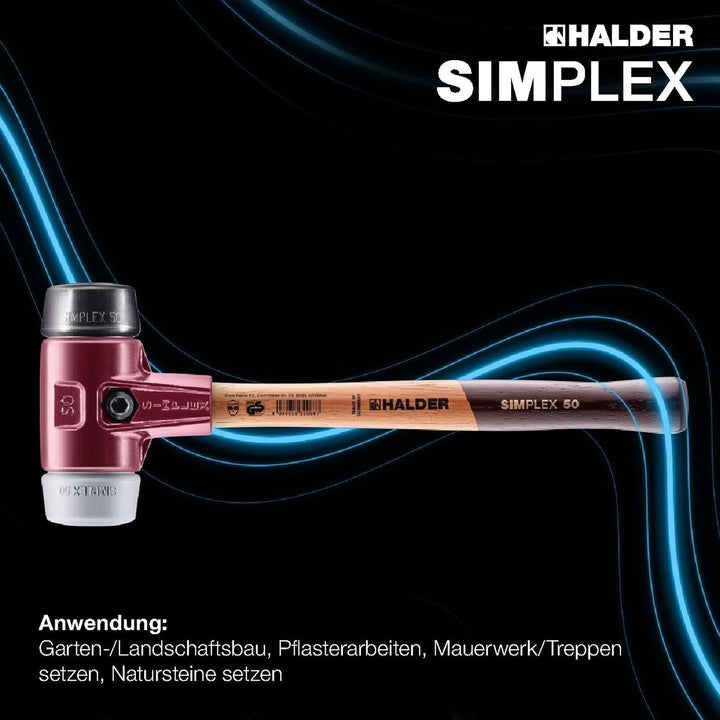 SIMPLEX-Schonhammer, TPE-mid/Gummikomposition; mit Tempergussgehäuse und hochwertigem Holzstiel | D=
