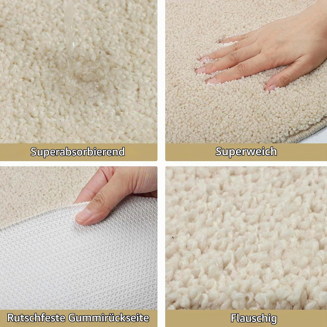 Famibay Badezimmerteppich rutschfest Badematte Waschbar Badteppich Beige 80cm Runde Weiche Badvorleg