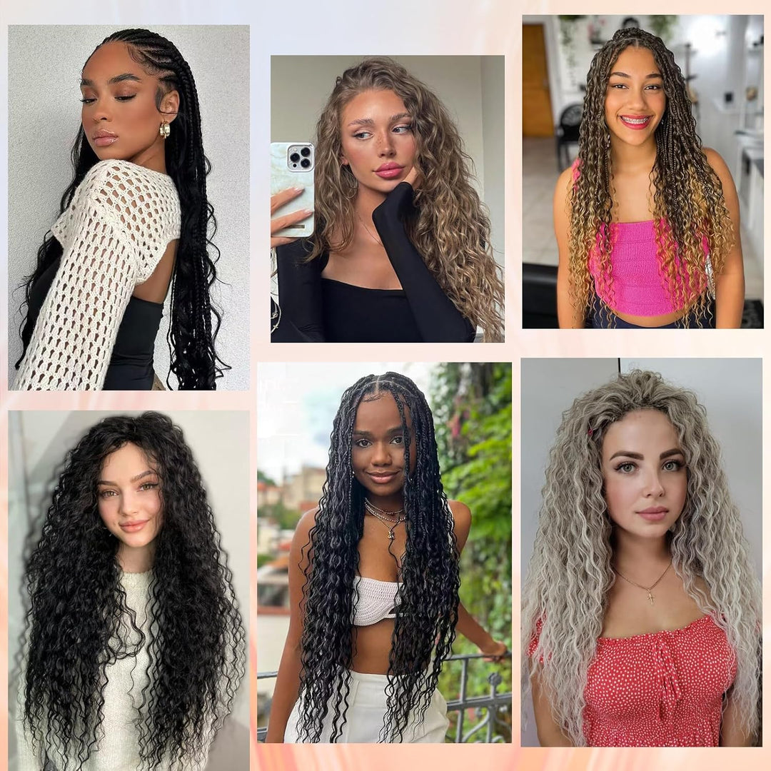 Herkeymidy Ocean Wave Crochet Hair 6 Packs 22 Inch Deep Wave Wavy Braiding Hair Crochet Synthetic Br