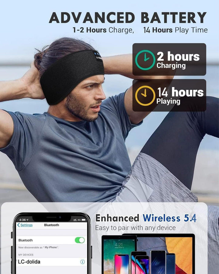 LC-dolida Schlafkopfhörer Bluetooth 5.4, Schlaf Stirnband Kopfhörer Headband Schlafmaske, Sportskopf