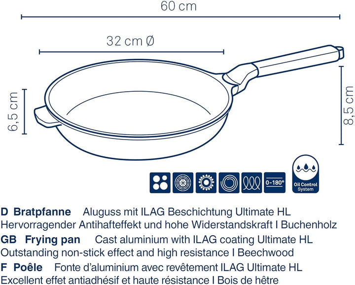 kela Bratpfanne Vitana, Ø 32 cm, Aluguss, grau, recycelbar, Allherdboden, antihaftbeschichtet, hitze