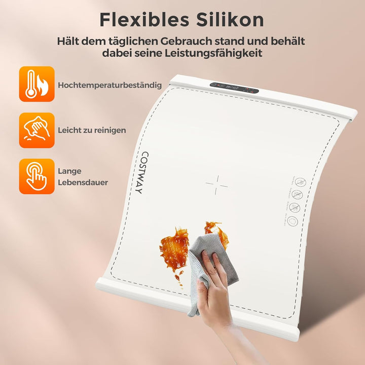 COSTWAY Elektrische Wärmematte Silikon für Lebensmittel, Rollbare Warmhalteplatte, Speisewärmer mit
