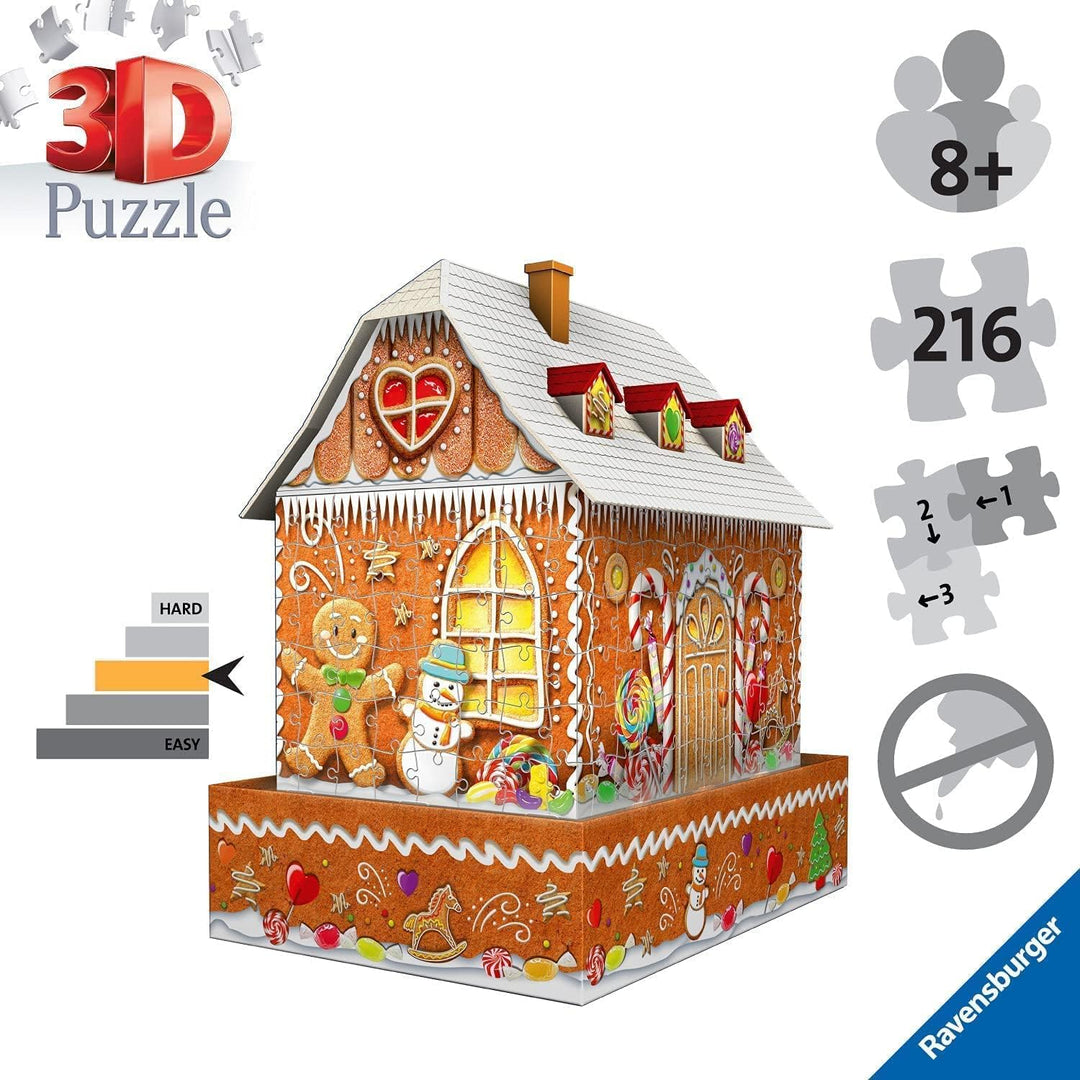 Ravensburger 3D Puzzle 11237 - Lebkuchenhaus Night Edition - LED beleuchtetes Knusperhäuschen als We