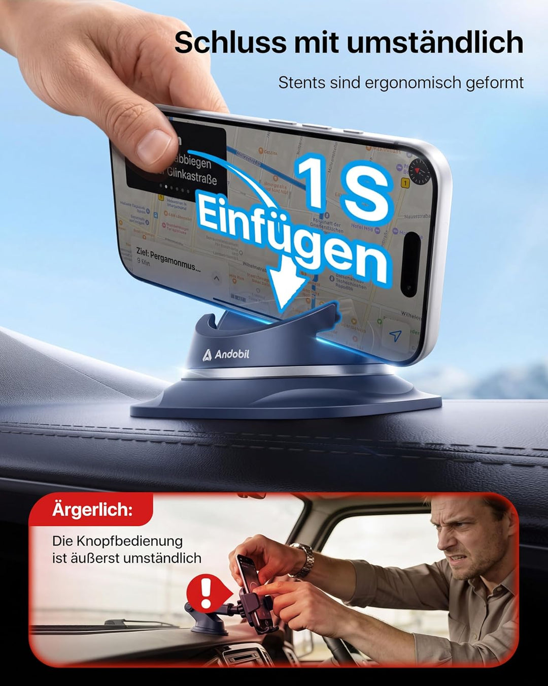 andobil Handyhalterung Auto Handyhalterung [ 2025 Einfach zu Benutzen ] Handy Halterung Auto Armatur