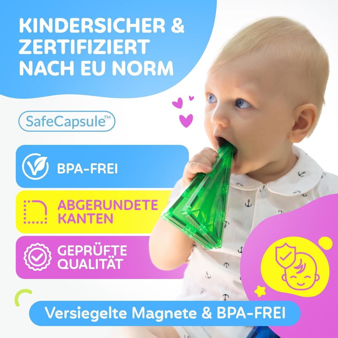 Magneo® Magnetische Bausteine (80 teilig) - Magnetbausteine für Kinder ab 3 Jahren - Pädagogisches M