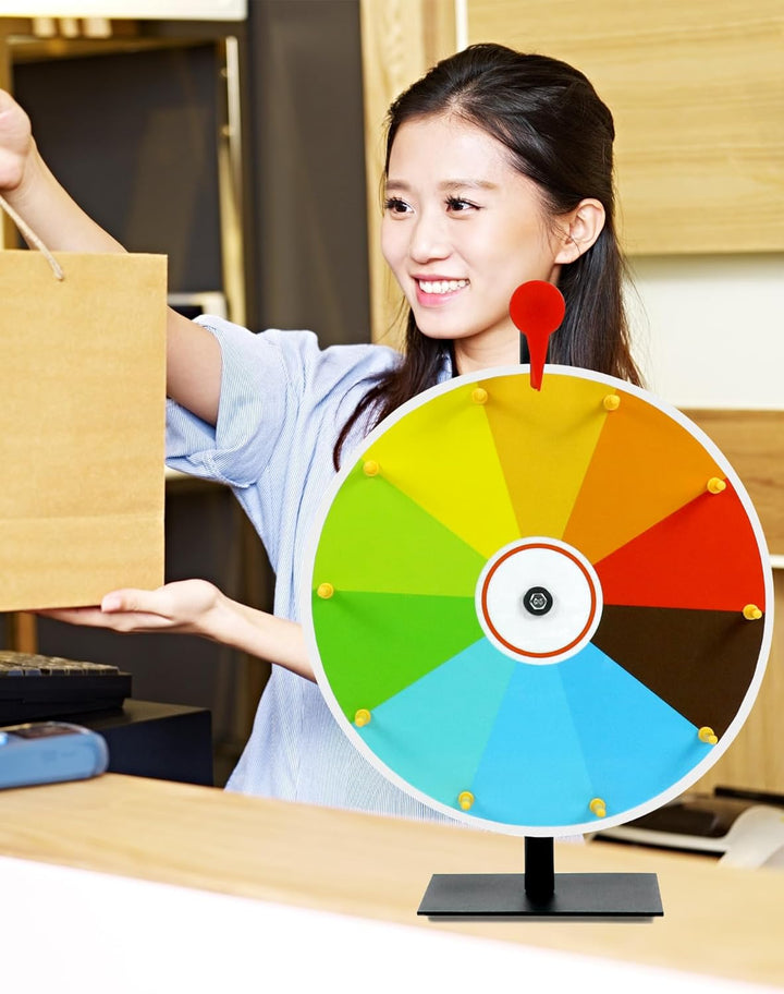 QWORK® 30cm Farbe Glücksrad mit Metallständer, Tischplatte Rouletterad 10 Slots zum Reinigen Abwisch