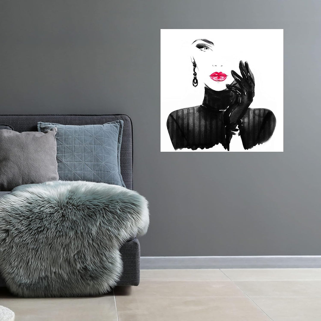 wandmotiv24 Poster als Wanddeko, Grösse 50x50cm, Model Gemälde, Rot, Fashion, Frau, Frauen Lippen, M