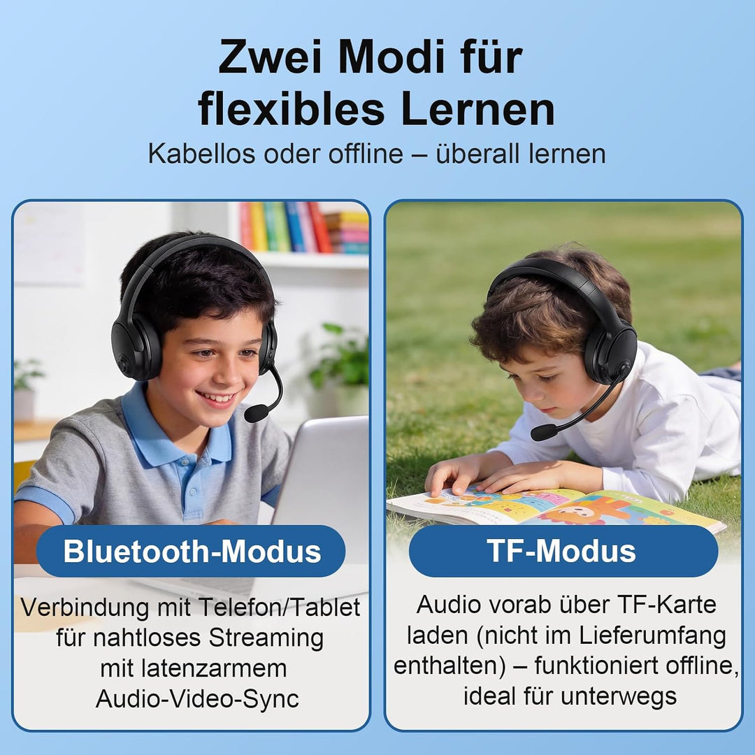 Memory-Lern-Kopfhörer, Bluetooth 5.3 mit Echtzeit-Echo für Leseübungen, Sprachtraining & Multisensor