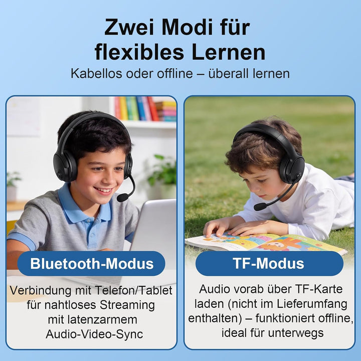 Memory-Lern-Kopfhörer, Bluetooth 5.3 mit Echtzeit-Echo für Leseübungen, Sprachtraining & Multisensor