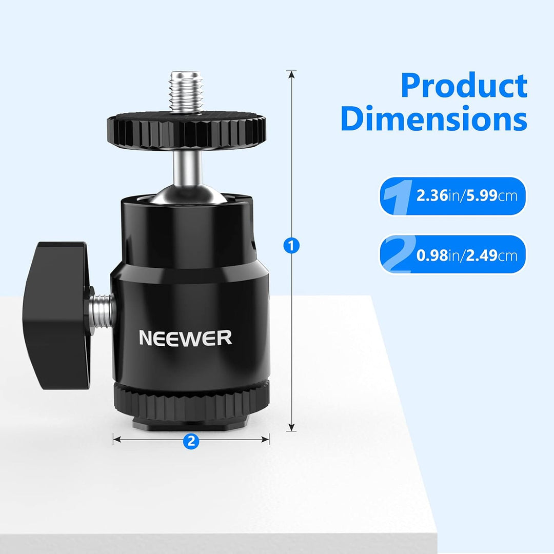 NEEWER 2er-Pack 1/4" Blitzschuhhalterung mit zusätzlicher 1/4" Schraube, Mini-Kugelkopf-Blitzschuhha