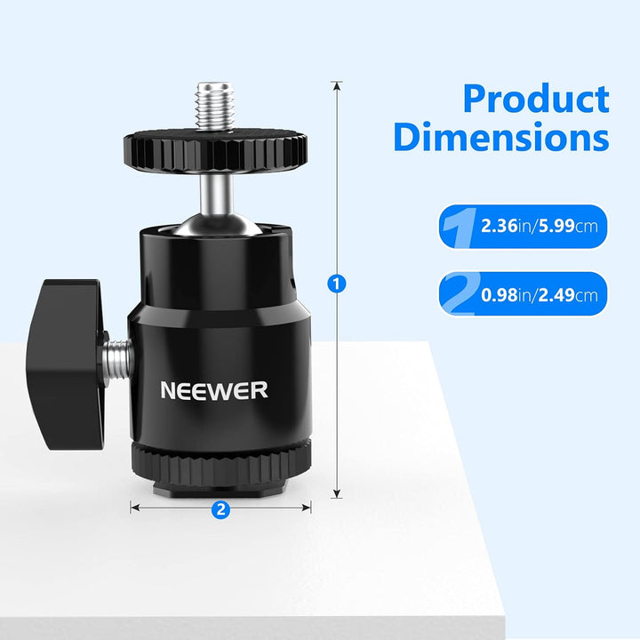 NEEWER 2er-Pack 1/4" Blitzschuhhalterung mit zusätzlicher 1/4" Schraube, Mini-Kugelkopf-Blitzschuhha