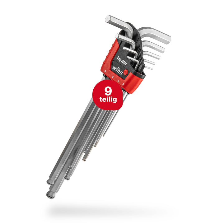 Wiha Stiftschlüssel Set im ErgoStar Halter (43851), Winkelschlüssel Sechskant-Kugelkopf MagicRing®,