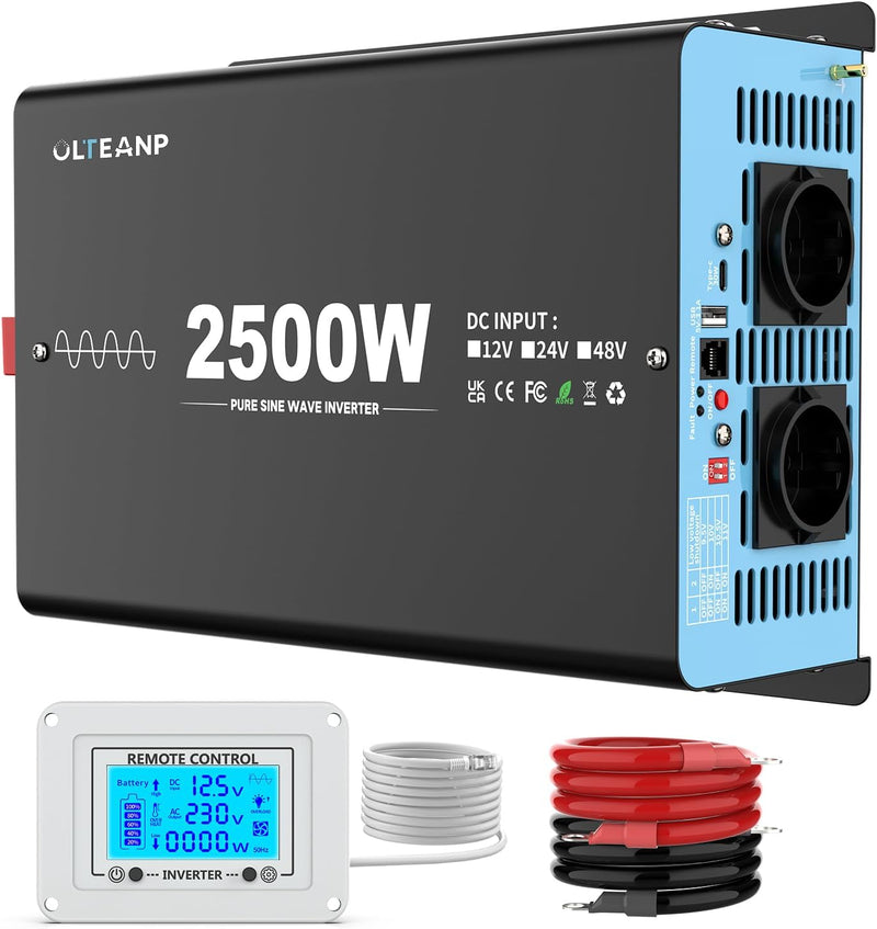 OLTEANP 2500W Spannungswandler 12v auf 230v Reiner Sinus Wechselrichter -Power Inverter Konverter mi