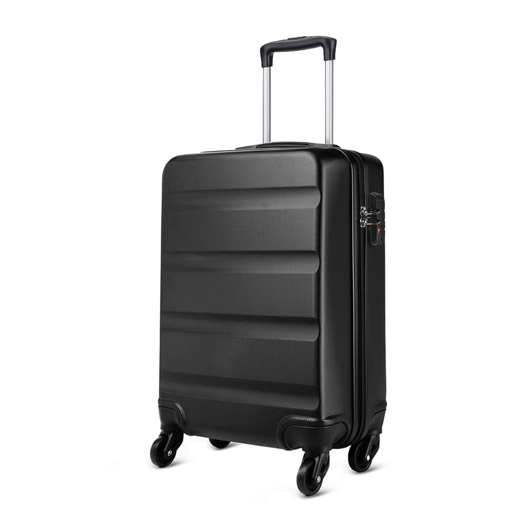 KONO Hartschalen ABS Koffer Trolley Rollkoffer Reisekoffer mit 4 Rollen Schwarz Handgepäck, Schwarz