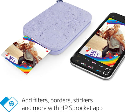 HP Sprocket Portable 5x7.6 cm Sofortbilddrucker (Lila) Drucken Sie Bilder auf Zink Sticky-Backed Pap