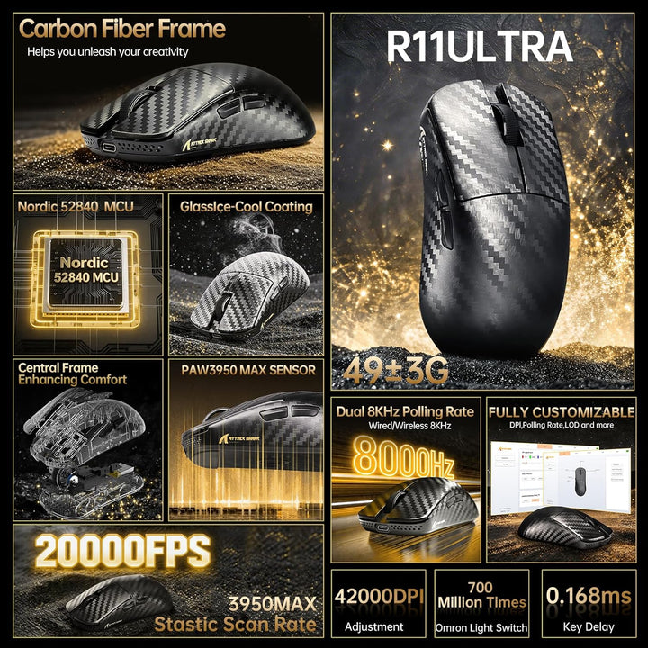 ATTACK SHARK R68 HE Kabel Magnetische Tastatur, Kabellosen R11 ULTRA Gaming-Maus aus Carbonfaser, 80