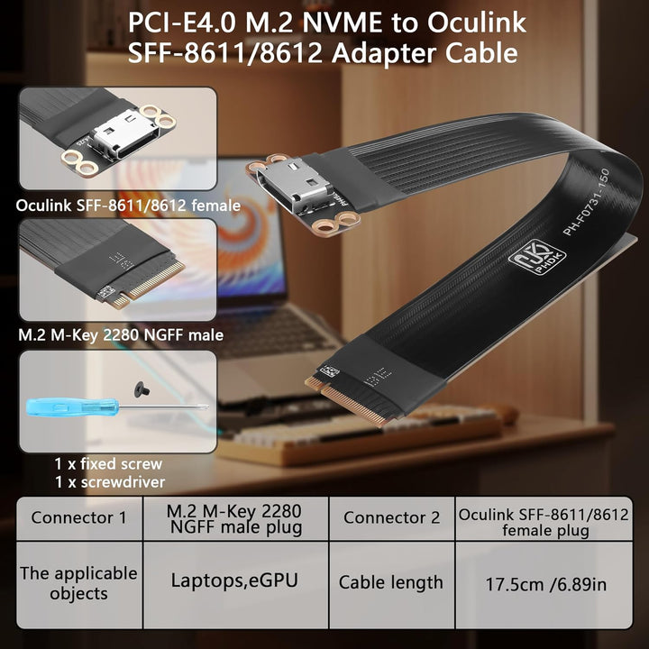 GINTOOYUN PCI-E4.0 M.2 NVME zu Oculink SFF-8611/8612 Adapterkabel M.2 M-Key 2280 NGFF zu Oculink SFF