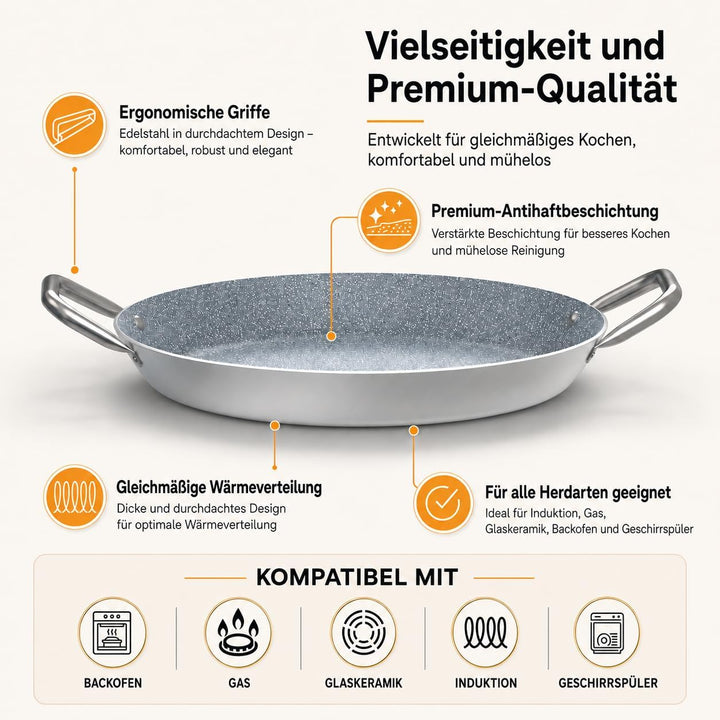 TEHORNEO Paella Pfanne Induktion, Paella Pfanne 30 cm Antihaftbeschichtete aus Aluminium 3-4 Portion
