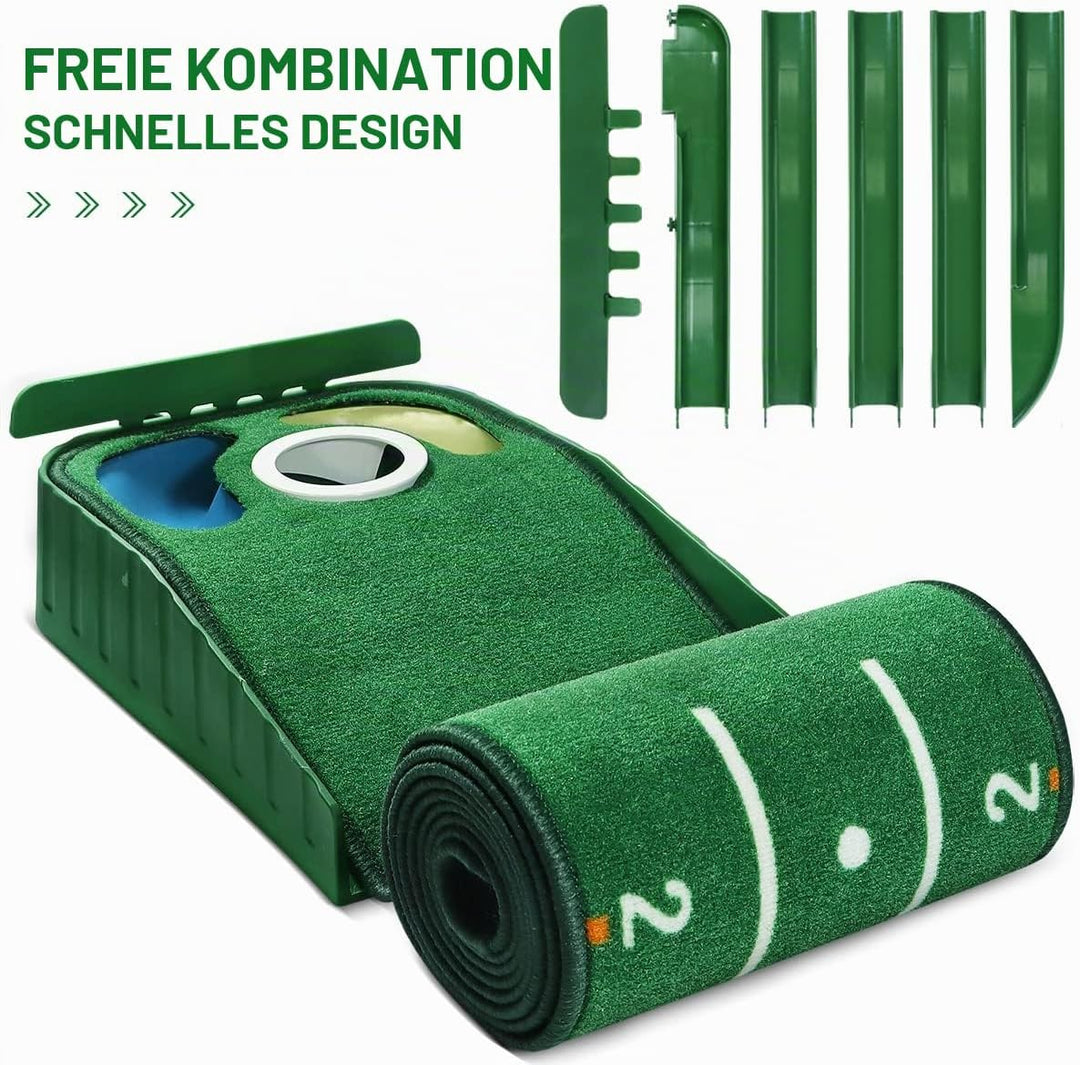 Putting-Grün, Indoor-Matte Mit Ballrücklauf und 3 Löchern, Golf-Trainingsausrüstung für Zuhause oder