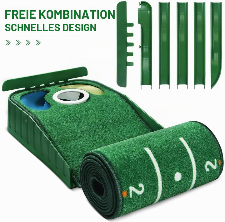 Putting-Grün, Indoor-Matte Mit Ballrücklauf und 3 Löchern, Golf-Trainingsausrüstung für Zuhause oder