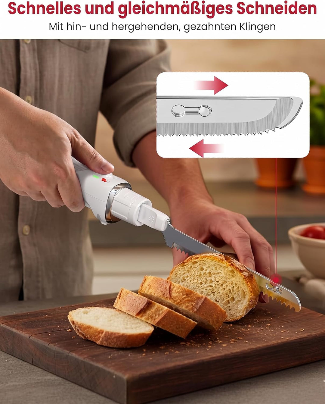 Keenstone Elektrisches Messer Kabelloses, Sägeklingenmesser für Truthahn, Fleisch, Fischfilet &amp; Brot