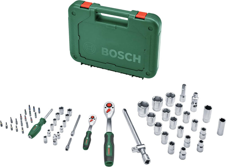 Bosch Ratschen Set 1/4" + 1/2", 57-teilig (Zwei robuste Ratschen; 55 Zubehöre; Hohes Drehmoment; Ver