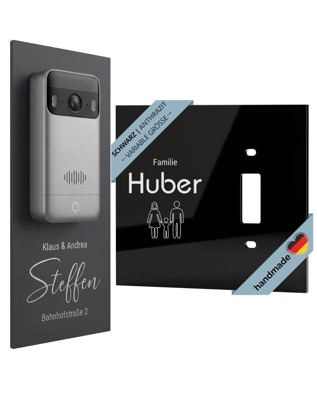 Klingelschild für SwitchBot Video Doorbell personalisiert – Acrylglas Blende mit Wunschgravur – Schw