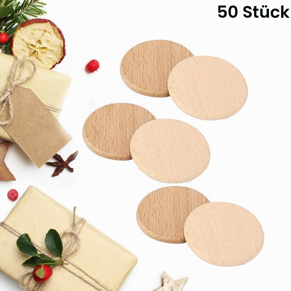 50 Stück runde Holzspäne Einfache glatte Kanten Natürliche Holzscheiben Plattendekoration Runde Holz
