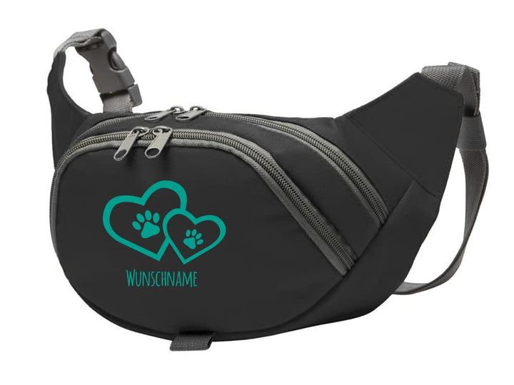 Hundesport Bauchtasche Leckerlie-Tasche mit 2 Herzen, 2 Pfoten und Wunschnamen personalisiert | Hund