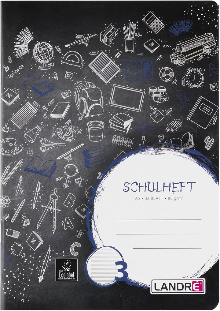 Landré Schulheft A5, 32 Blatt, Lineatur 3, liniert, 10 Stück Lineatur 3 - 3. Klasse, Lineatur 3 - 3.