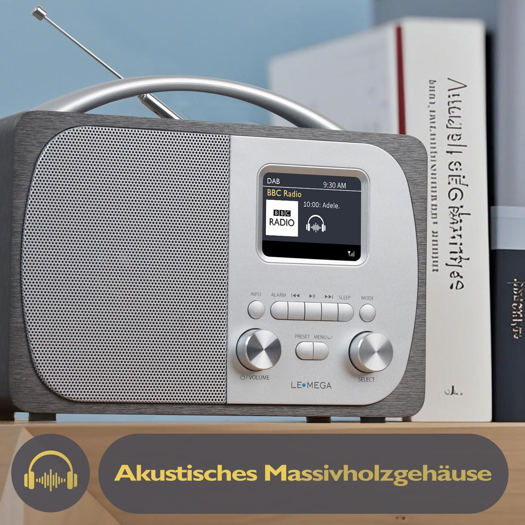 LEMEGA DR5 Tragbares DAB/DAB+ Digitalradio,Radio Holz mit Bluetooth,UKW-Radio für die Küche oder das