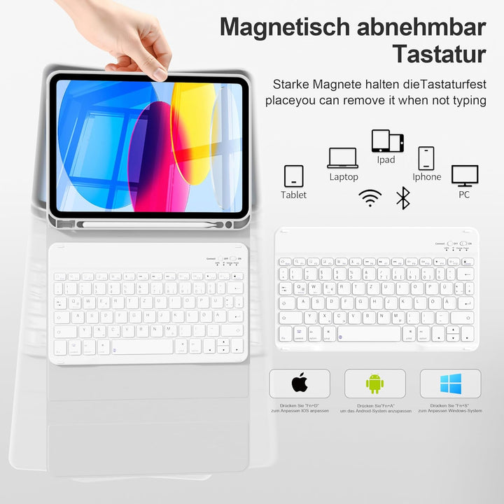 Hülle mit Tastatur für iPad A16 11. Generation 2025, für iPad 10. Generation 2022 10,9 Zoll, Bluetoo