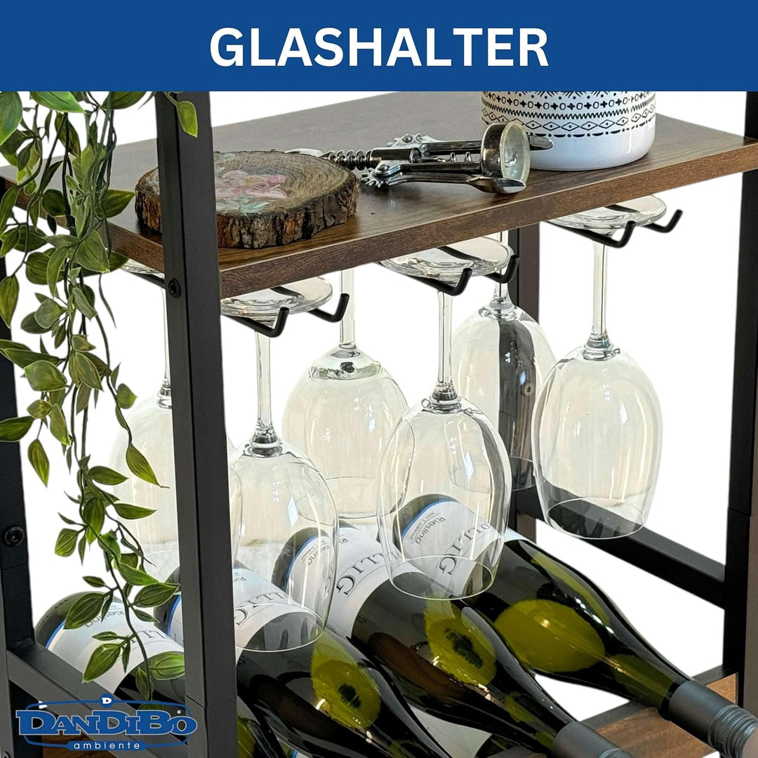 DanDiBo Weinregal Metall Schwarz Stehend mit Glashalter 100 cm 96575 Flaschenregal Flaschenständer F