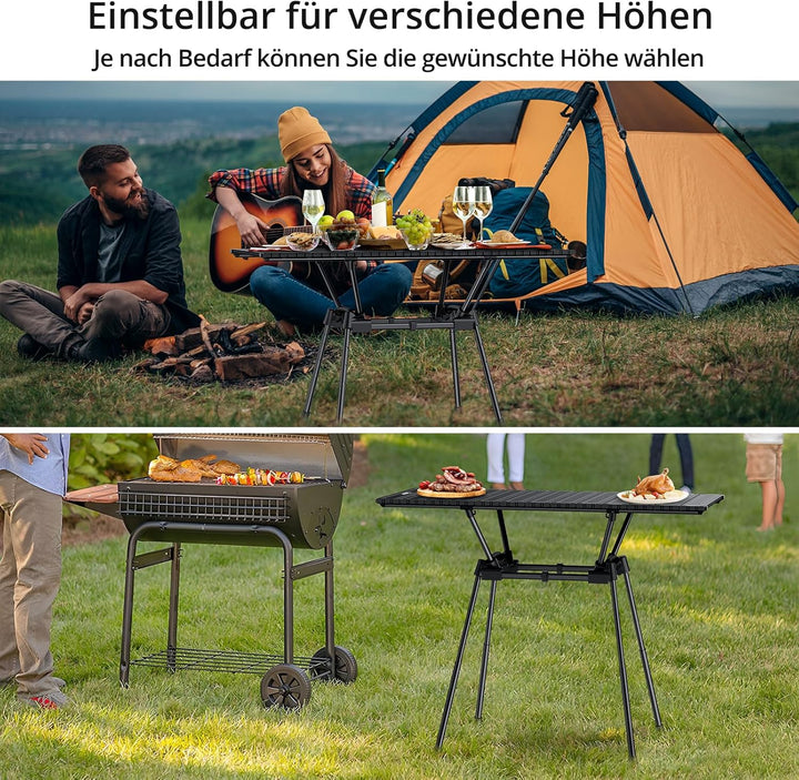 Anbte Campingtisch Klapptisch aus Aluminium 88x40cm(LXB) mit 4 verstellbare Höhen 51/63/67/71cm, Auf