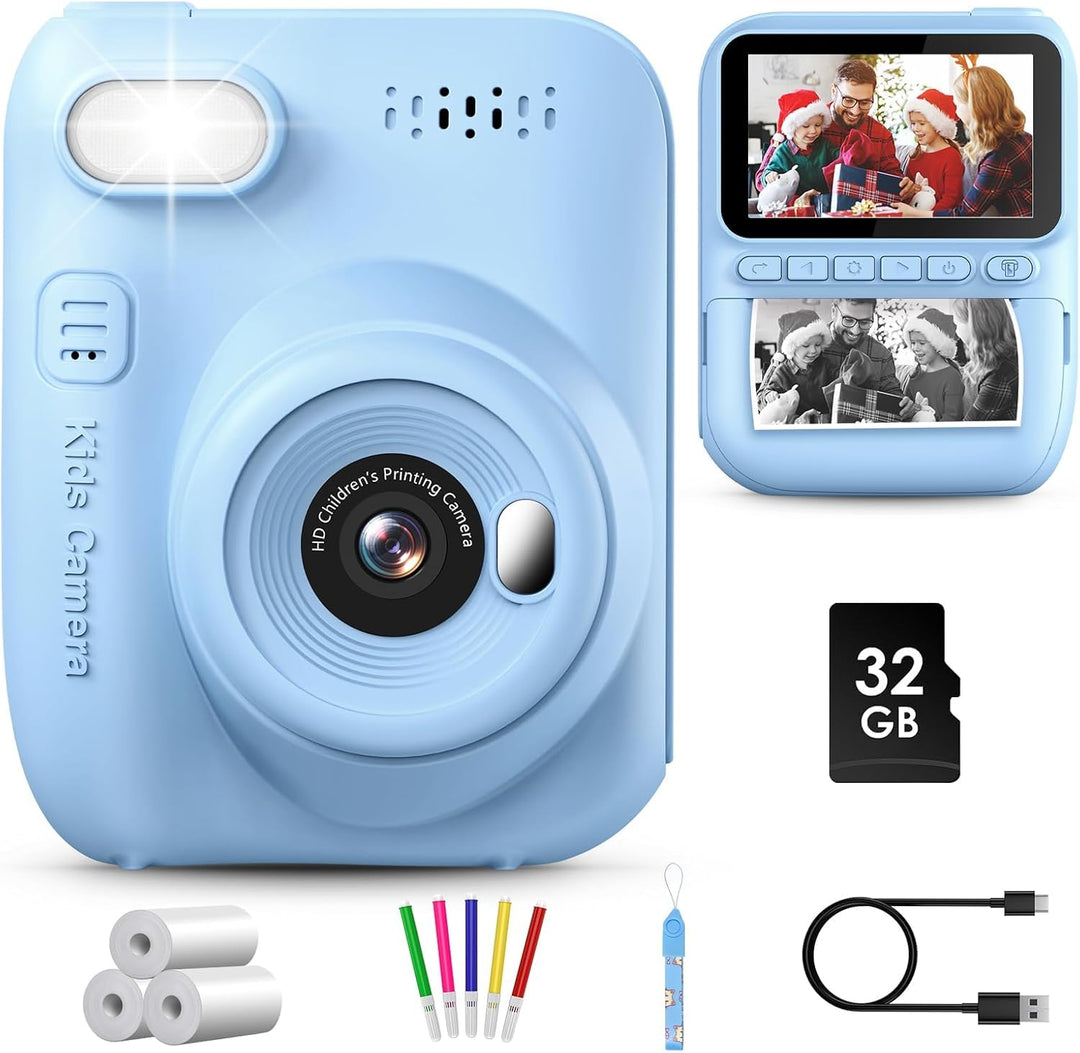 GREENKINDER Sofortbildkamera Kinder,14MP 3.0 Zoll Bildschirm Kinderkamera Sofortbildkamera mit 32G K
