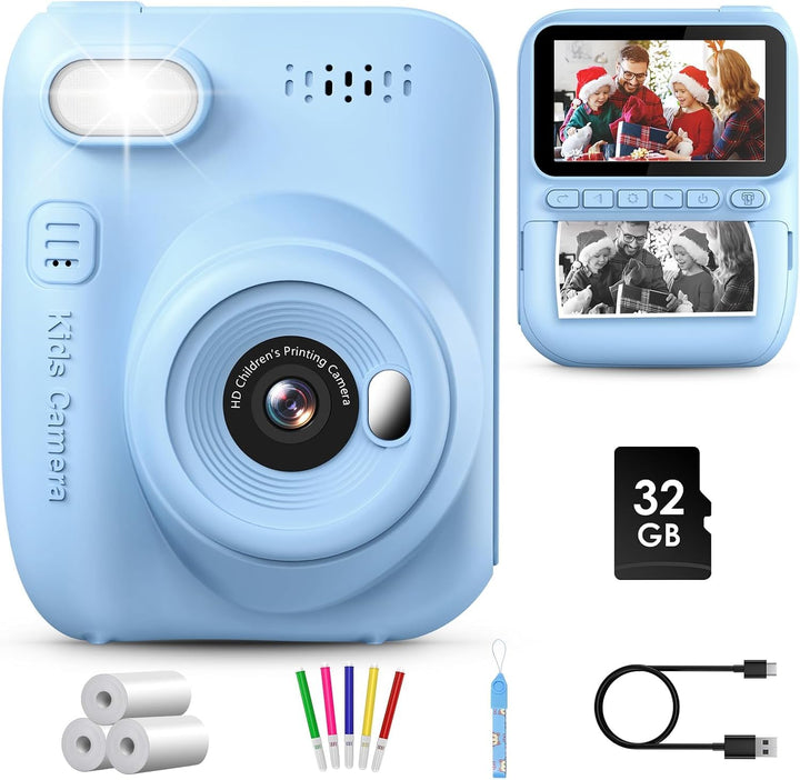 GREENKINDER Sofortbildkamera Kinder,14MP 3.0 Zoll Bildschirm Kinderkamera Sofortbildkamera mit 32G K