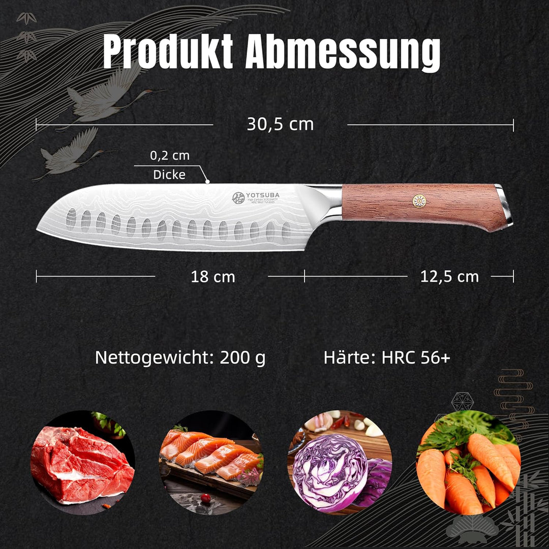 YOTSUBA Santokumesser, 7-Zoll-Küchenmesser, japanisches Messer High Carbon Edelstahl, Ultra Sharp zu