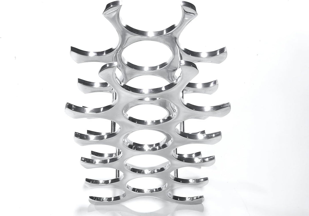 Kobolo Weinregal Flaschenregal Circle - für 15 Flaschen - Metall poliert - modern - Silber 25x14x55
