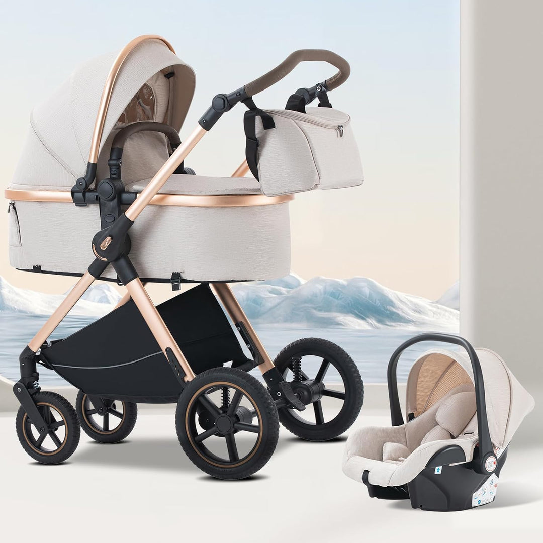 BEBBY 3-in-1 Kinderwagen KombiKinderwagen-Set 2-in-1 Buggy faltbar Luxus Hochlandschaft Neugeborenes