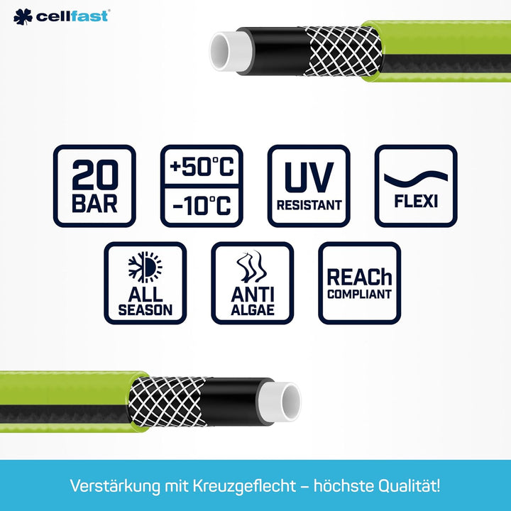 Cellfast Gartenschlauch Quattro Formstabiler, Flexibel 4-lagiger Schlauch aus hochwertigem Garn - Kr