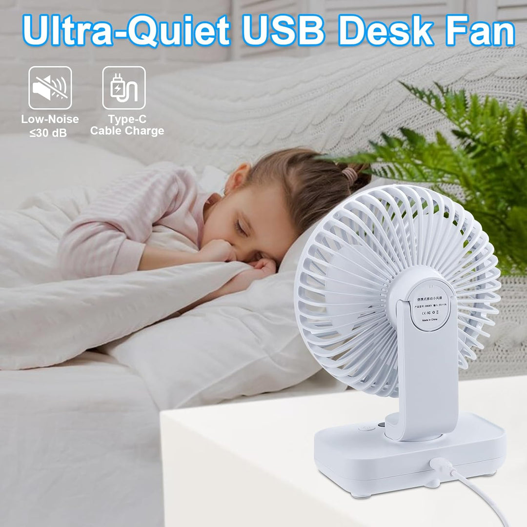USB Tischventilator Oszillierend, Mini Ventilator Sehr Leise mit 4000mAh Batterie, Persönlicher Tisc