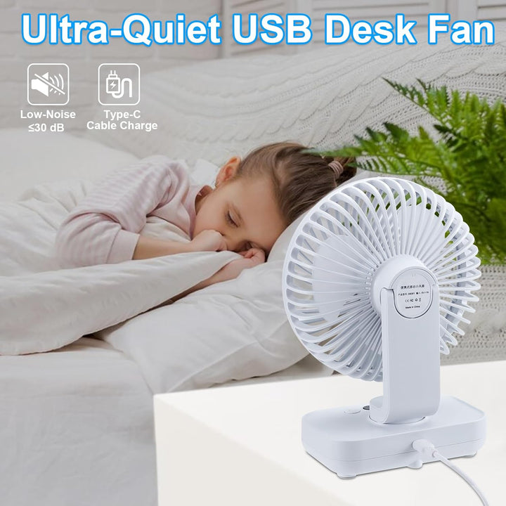 USB Tischventilator Oszillierend, Mini Ventilator Sehr Leise mit 4000mAh Batterie, Persönlicher Tisc