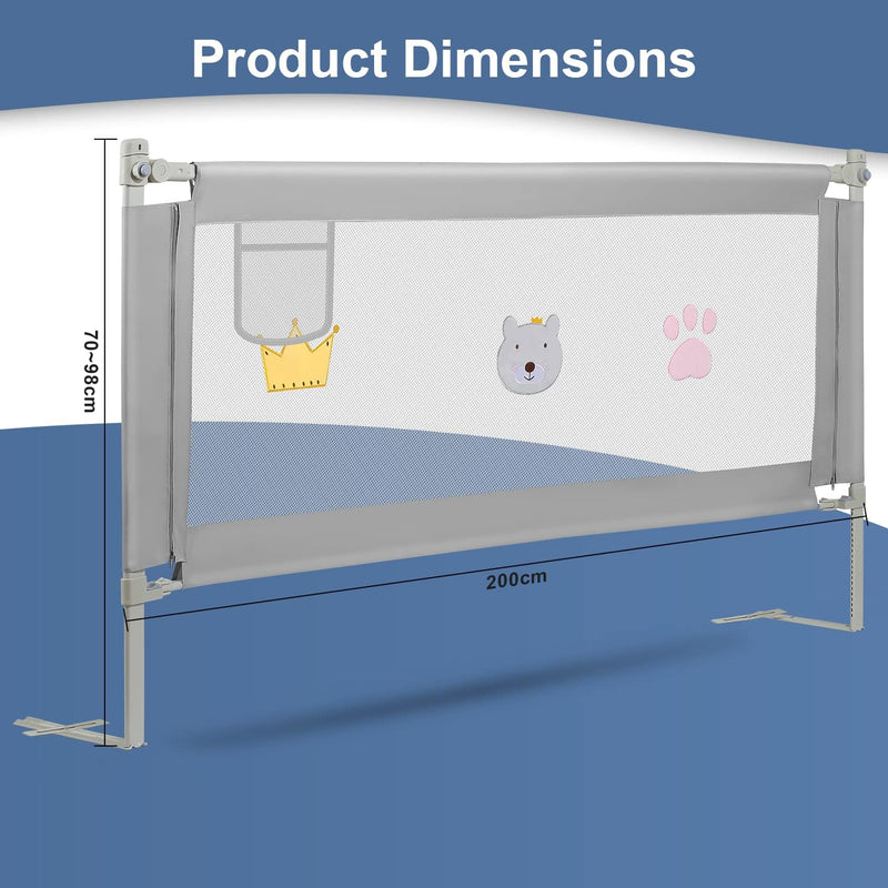 Ikodm Bettgitter 180cm und 200cm, Bettschutzgitter Höhenverstellbar von 70-98cm, Rausfallschutz Bett