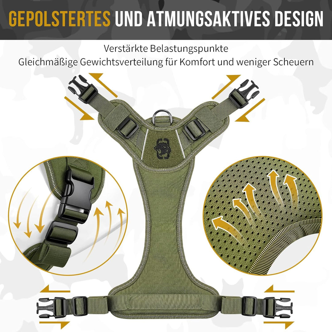 OneTigris Hundegeschirr Grosse Hunde, TACTILITE Taktisches Langlebig Anti Zug Geschirr, No Pull Vers