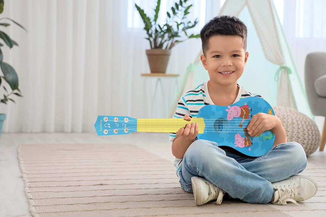 Lexibook, Peppa Pig, Meine erste Akustikgitarre, 6 Nylonsaiten, 53 cm, Lernhilfe enthalten, Blau/Gel
