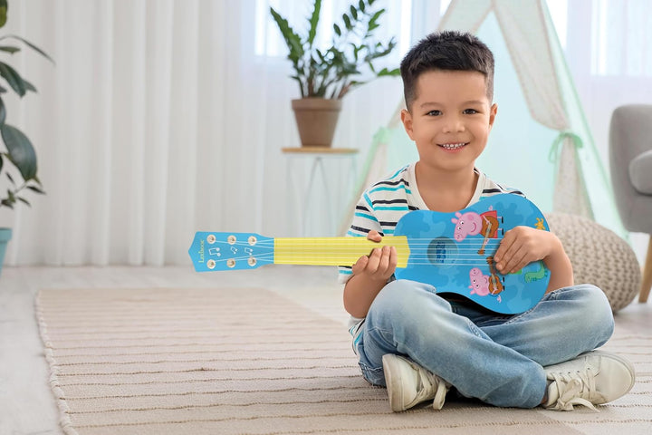 Lexibook, Peppa Pig, Meine erste Akustikgitarre, 6 Nylonsaiten, 53 cm, Lernhilfe enthalten, Blau/Gel