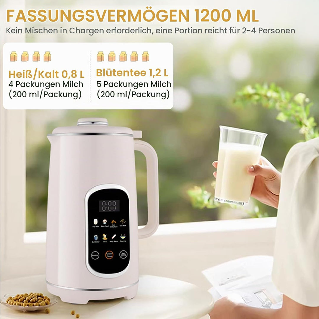 Nussmilchmaschine 8-in-1 mit Icon-Touchpanel, Pflanzenmilchbereiter 1200 ml mit Selbstreinigung, Tim