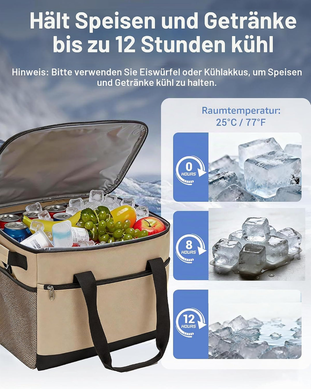 KONO Kühltasche 30L, Grosse Isolierte Lunchtasche Faltbar, Tragbare Thermotasche mit Verstellbarem S