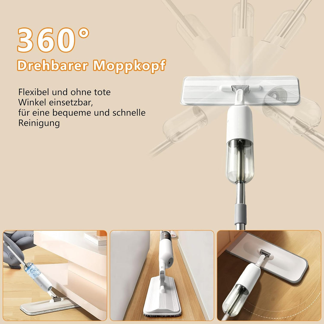 Wischmopp mit Sprühfunktion, 360° drehbarer Bodenwischer Set | Leichter Mop mit feinem Sprühnebel Wa