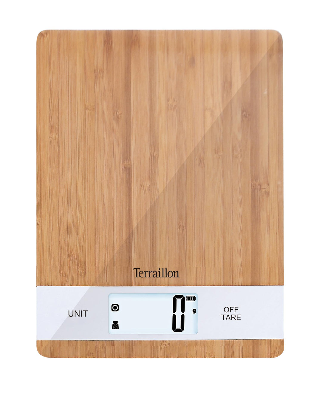 TERRAILLON Bamboo Küchenwaage, USB, wiederaufladbar über USB, automatische Abschaltung – Tara-Funkti